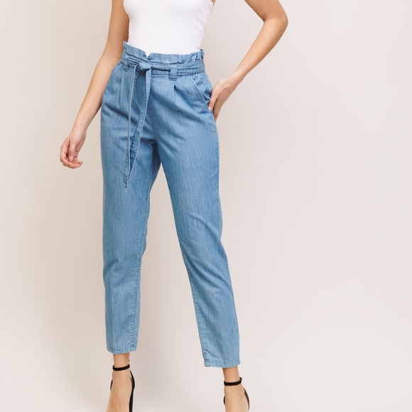 Dynamite Pants - DYNAMITE Denim Paper Bag Straight Leg Pant